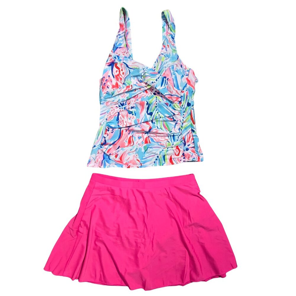 NWOT | Pink Tropical Floral Skirted Tankini Two-Piece Swimsuit | Medium